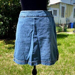 90s Sporty Jean Skirt w/ Built-in Shorts Skort Mini Pocket
